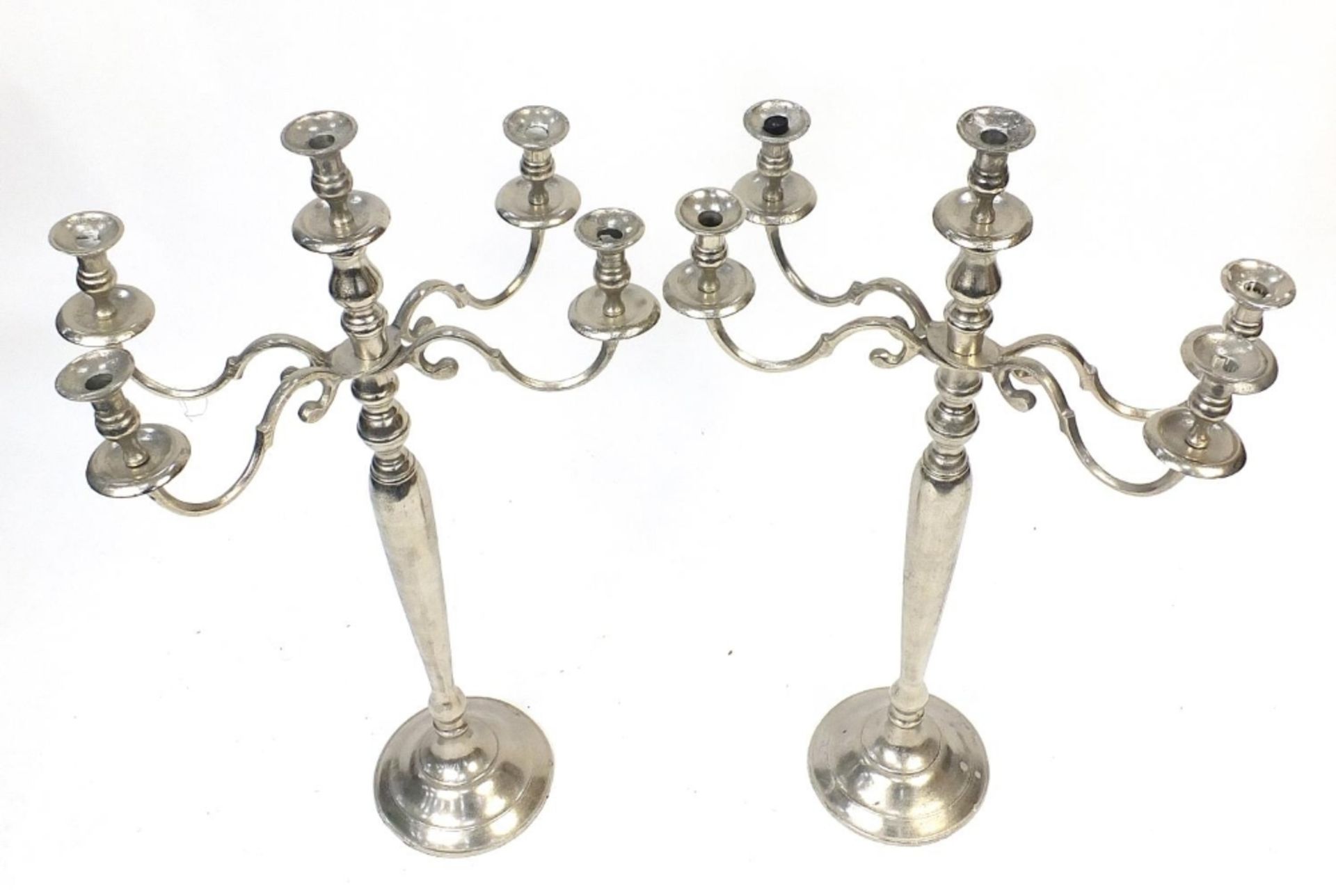 Pair of floor standing chrome plated five branch candelabras, each 99cm high :For Further - Image 2 of 3