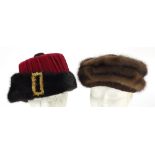 Two ladies fur hats including one by Christian Dior and one with Couture Colifichets Paris label