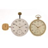 Vintage watches and movements comprising Omega open face pocket watch numbered 10564596, Waltham