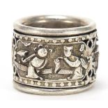 Chinese silver coloured metal archer's ring with rotating band, size Z :For Further Condition