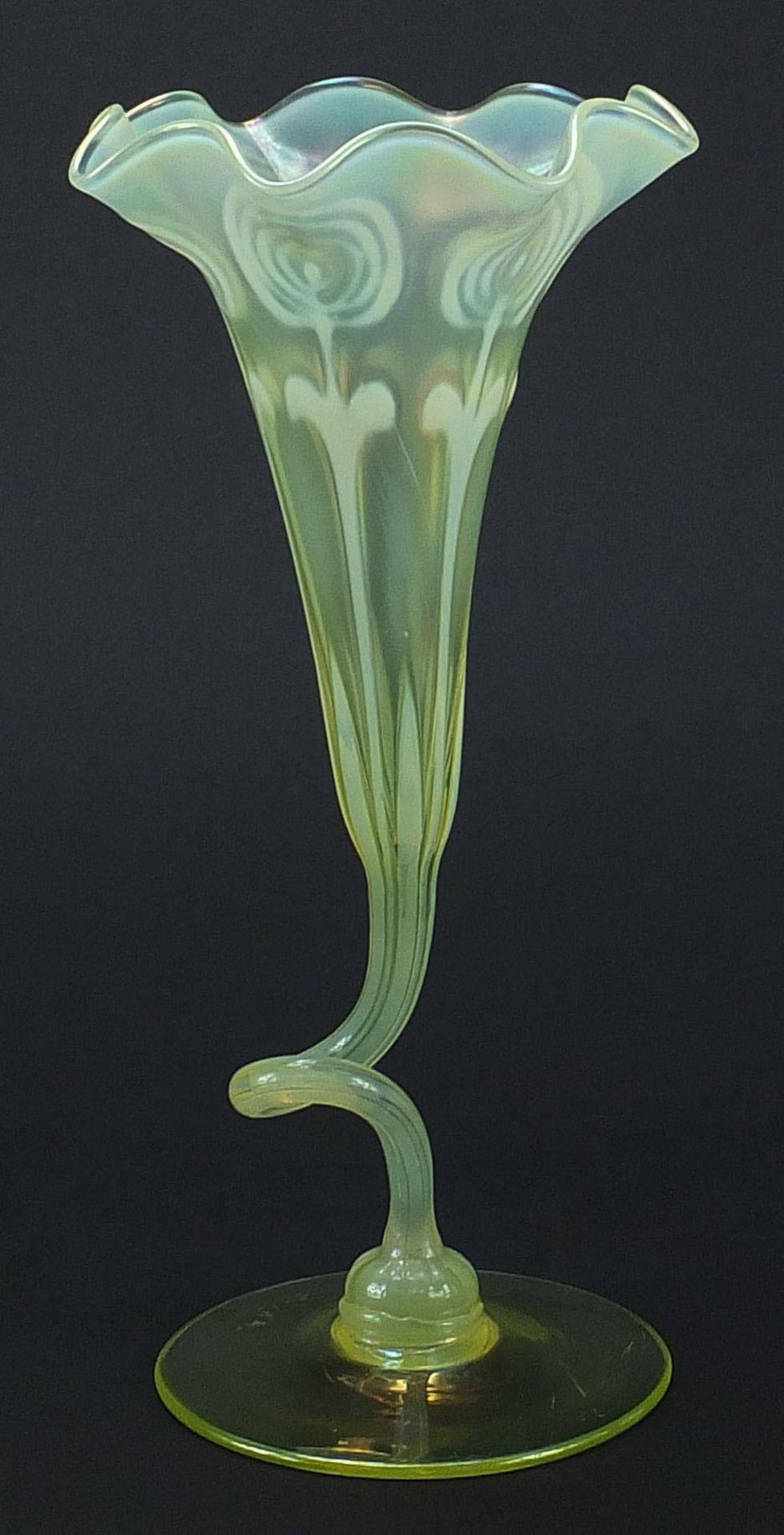 Attributed to James Powell & Sons, large Art Nouveau vaseline glass floriform vase, 26cm high :For