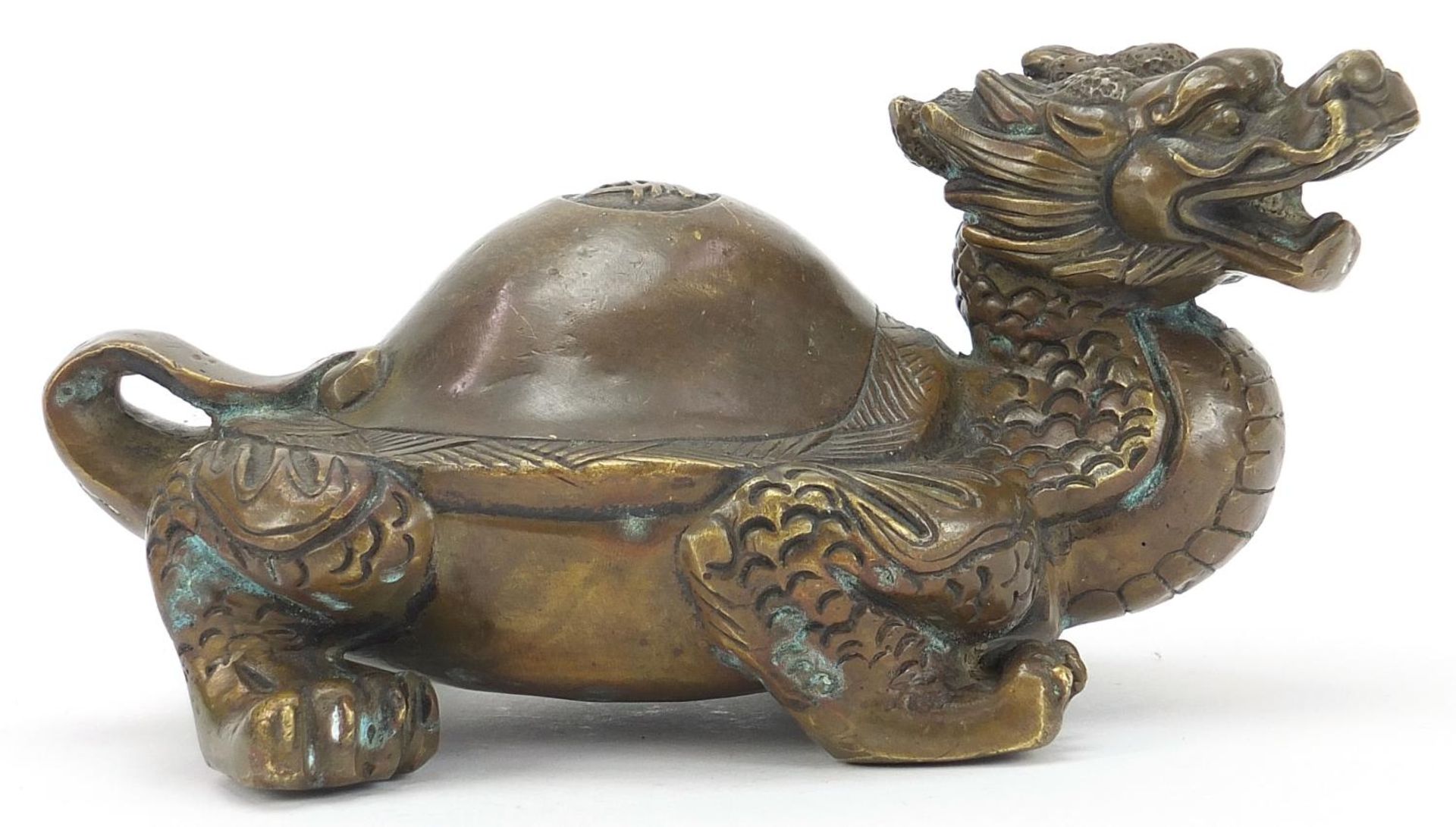 Chinese patinated bronze mythical animal, 21cm in length :For Further Condition Reports Please Visit - Image 5 of 8