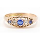 Edwardian 9ct gold diamond, sapphire and blue stone ring, Birmingham 1910, size Q, 2.0g :For Further