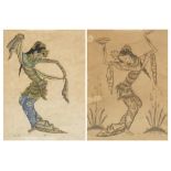 Figures dancing, pair of Balinese watercolours, mounted, framed and glazed, each 33.5cm x 25cm