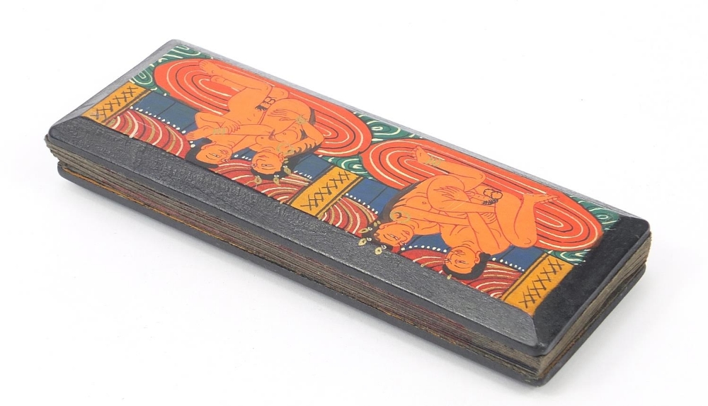 Indian fold out book hand painted with erotic scenes and calligraphy, 19.5cm x 7.5cm when closed : - Image 11 of 12