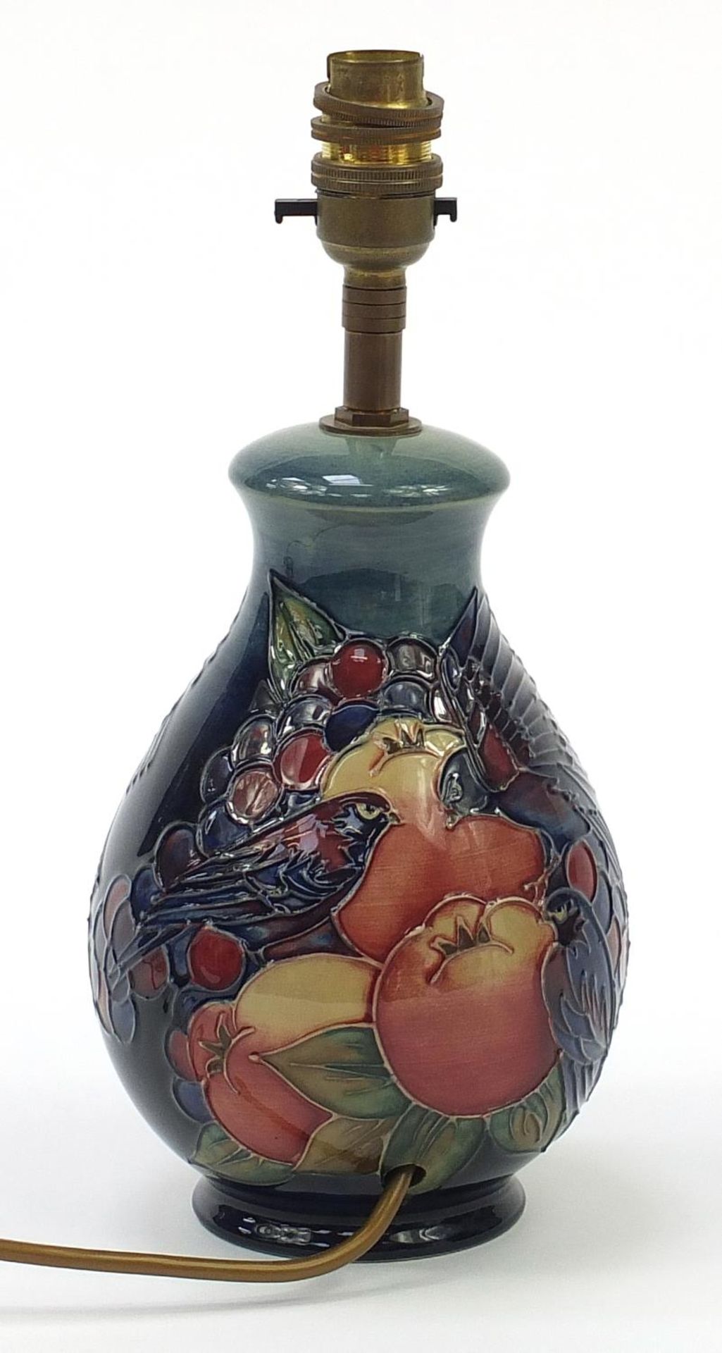 Moorcroft Pottery baluster lamp base hand painted with two birds amongst fruit, 29.5cm high :For - Bild 3 aus 5