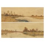 River landscapes, pair of watercolours, mounted, framed and glazed, each 44cm x 16cm excluding the