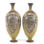Good pair of Japanese cloisonné vases finely enamelled with landscapes and flowers, each 24.5cm high
