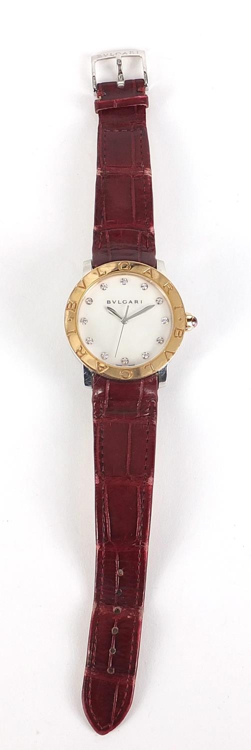 Bvlgari, 18ct gold automatic ladies wristwatch with diamond set mother of pearl dial and cabochon - Image 3 of 11
