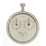 Junghans, vintage German 1/10 second stop watch with three dials, the movement numbered 628, 55mm in