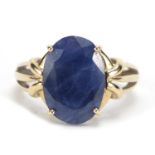 9ct gold facetted dark blue stone ring, size N, 3.2g :For Further Condition Reports Please Visit Our