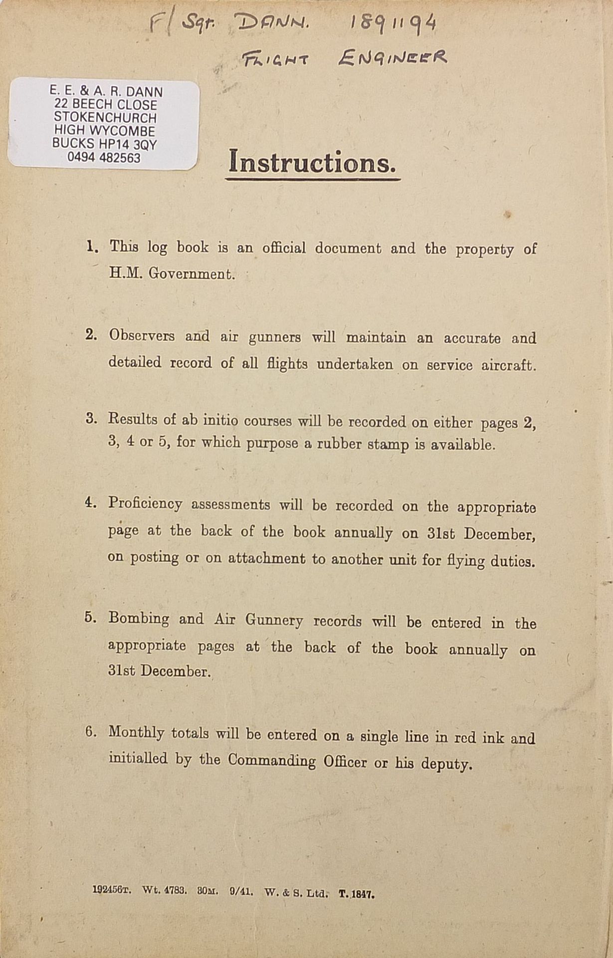 British military World War II four medal group relating to F/SGT Dann 1891194 Flight Engineer - Image 5 of 34