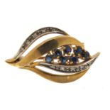 9ct gold sapphire and diamond brooch, 3cm wide, 4.0g :For Further Condition Reports Please Visit Our