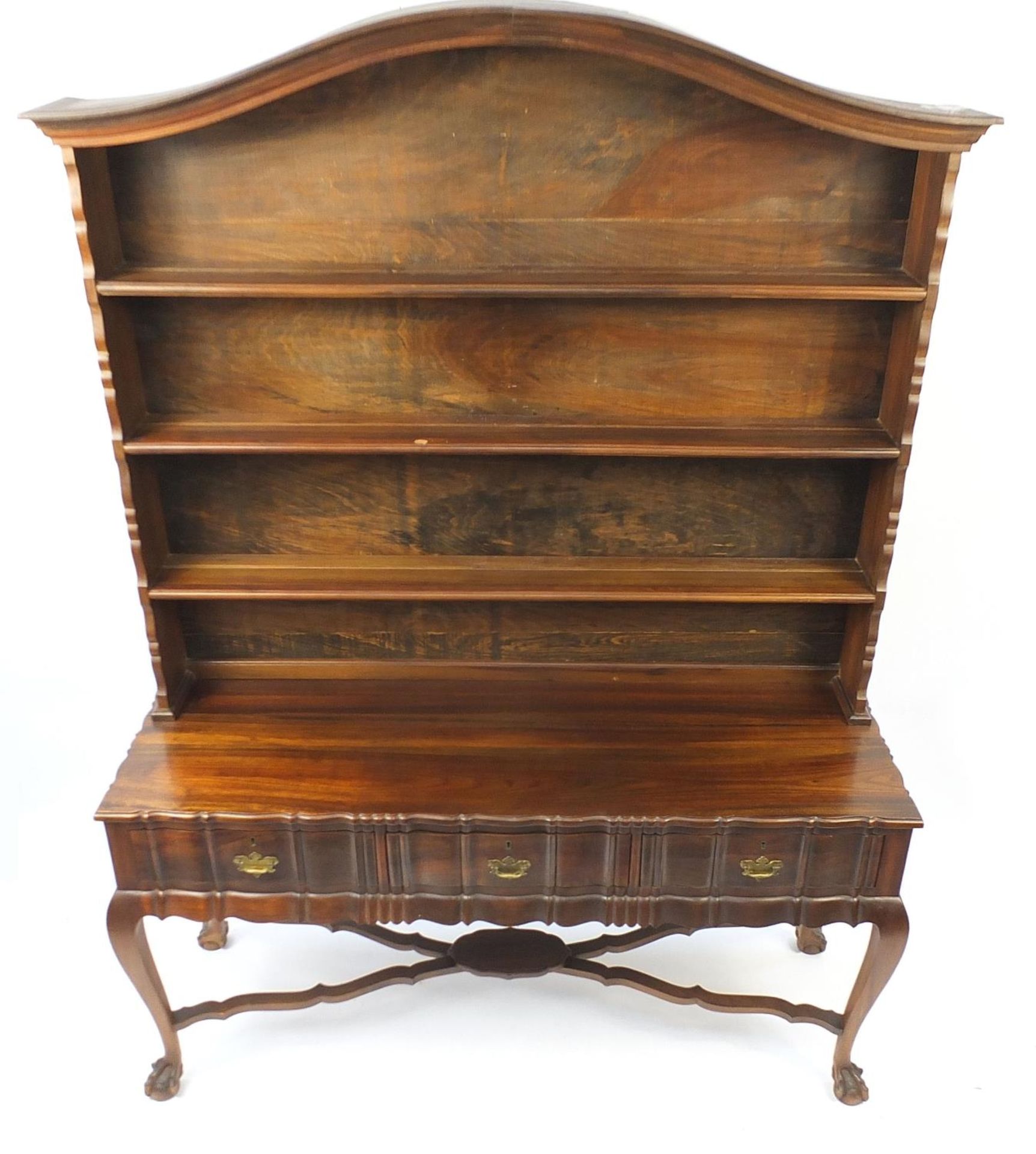 Jonker of Knysna, South African stinkwood dresser with open plate rack above three drawers, on - Image 2 of 3