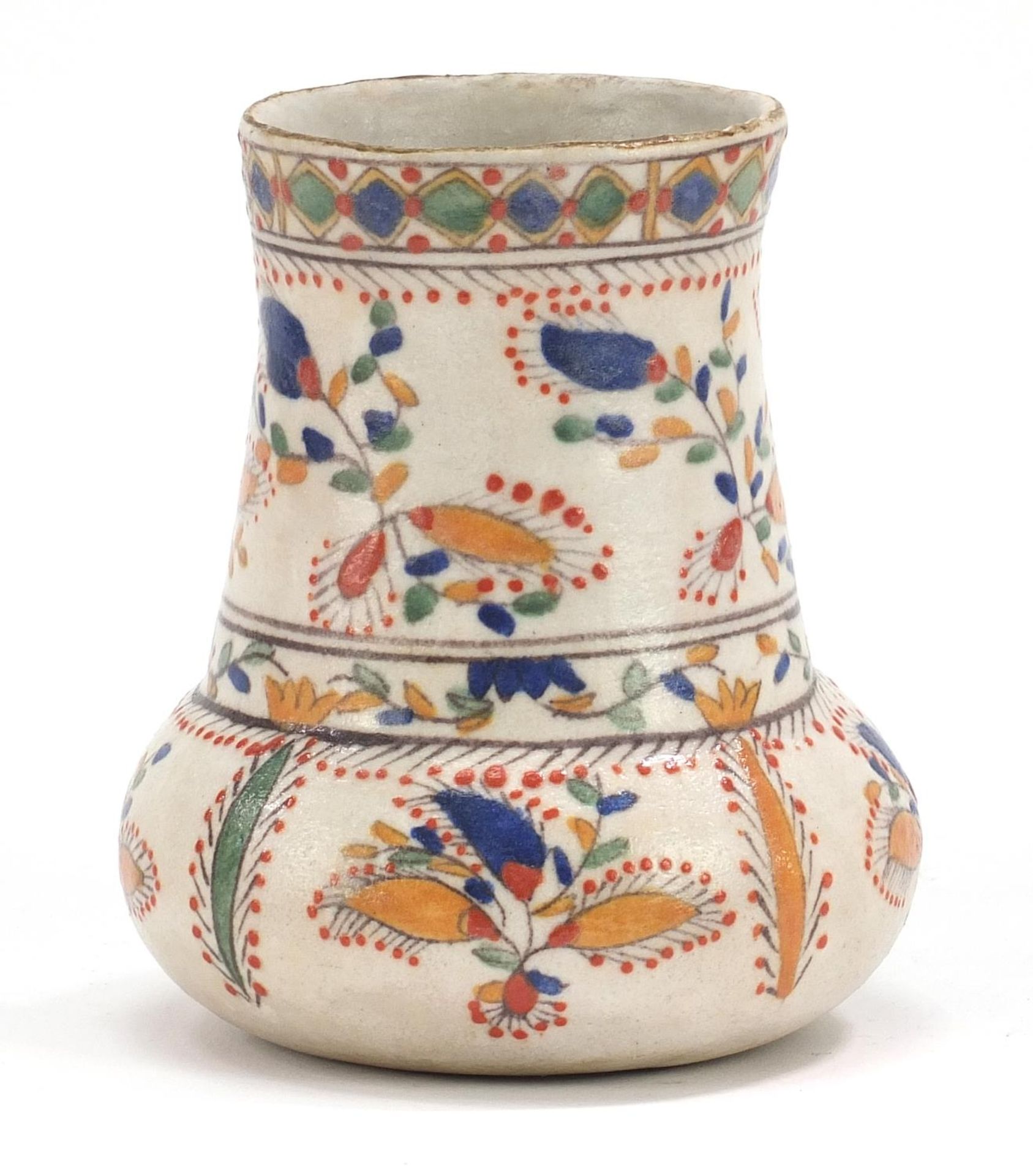 Turkish Kutahya pottery vase hand painted with flowers, 12cm high :For Further Condition Reports