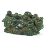 Chinese green jade carving of Buddha and five children, 19.5cm wide :For Further Condition Reports