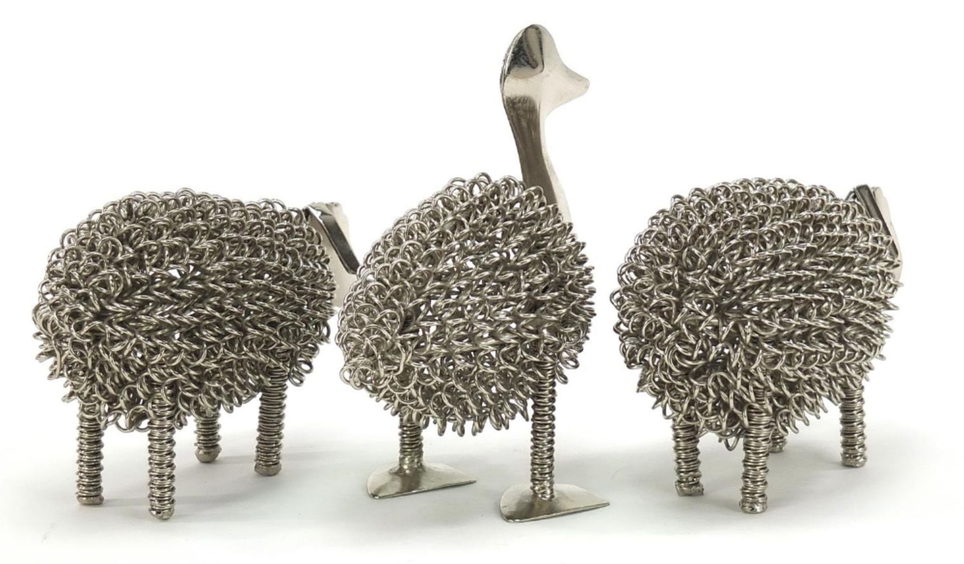 Three white metal animals comprising two sheep and a duck the largest 14cm high :For Further - Image 4 of 5
