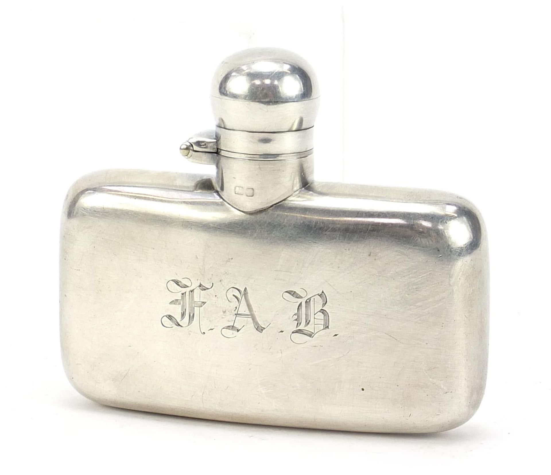 George V, silver hip flask with bayonet fitting lid, Chester 1914, 8cm wide, 79.0g :For Further