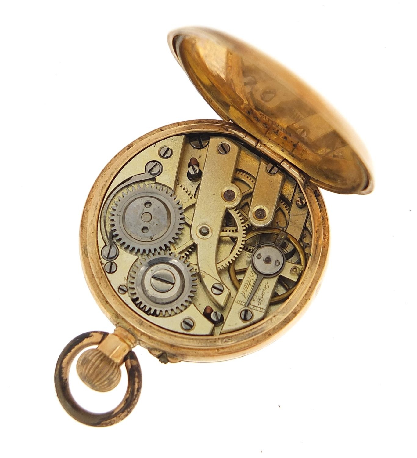 S Smith & Son Ltd, ladies 14ct gold and enamel half hunter pocket watch, 27mm in diameter, 17.2g : - Image 3 of 7