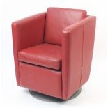 Contemporary red leather armchair with swivel base, 85cm high :For Further Condition Reports