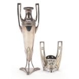 WMF, Art Nouveau silver plated vase with twin handles and stem, 22cm high :For Further Condition