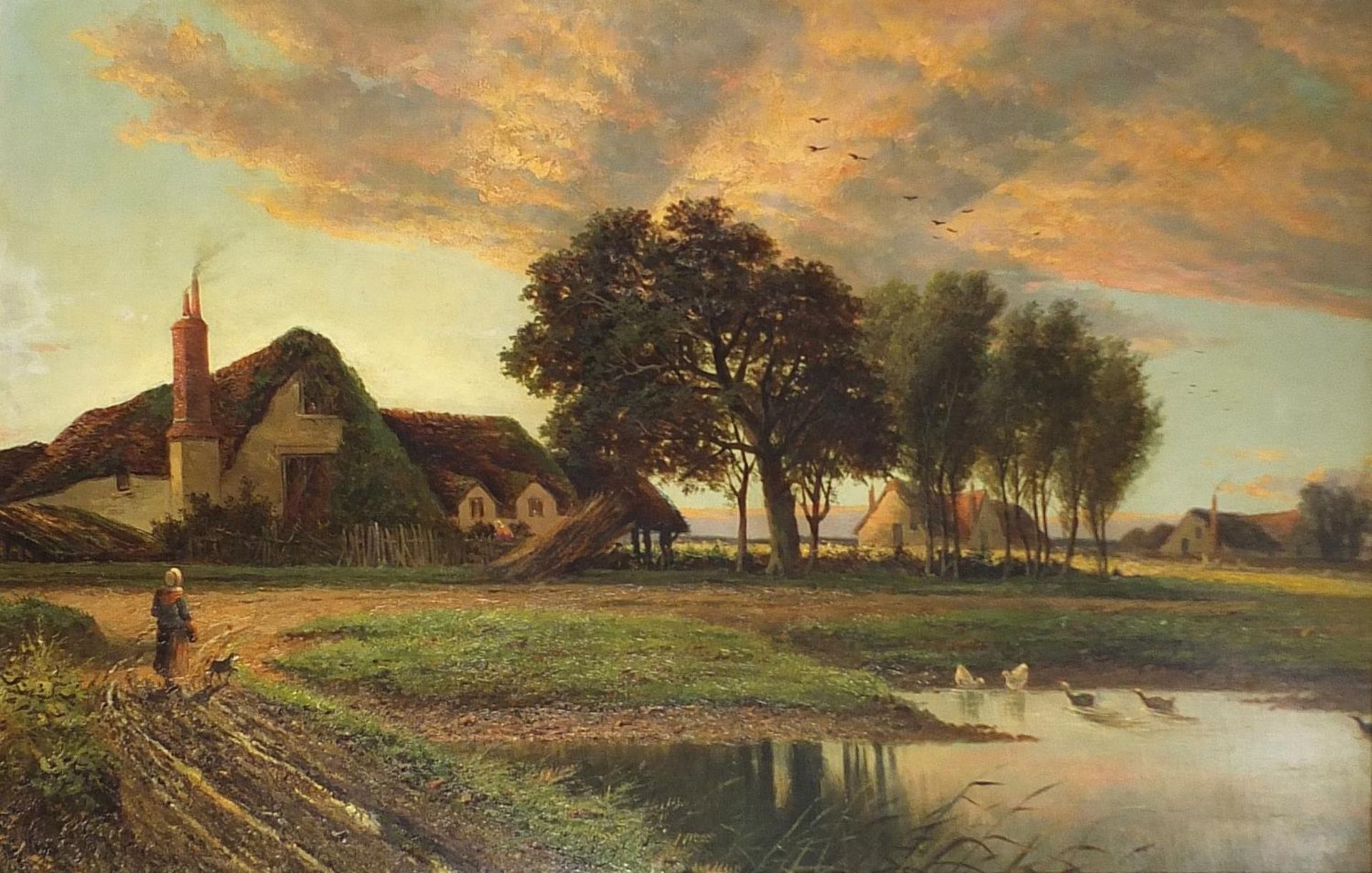 Attributed to Benjamin Williams Leader - Figure before cottages and trees, 19th century English