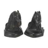 Pair of patinated bronze horse head design bookends, each 14.5cm high :For Further Condition Reports