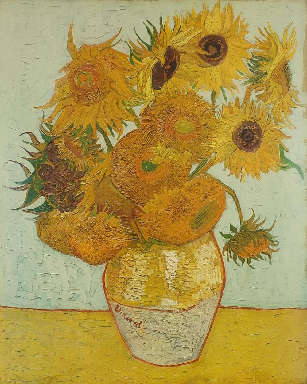 After Vincent Van Gogh - Sunflowers, vintage Franz Hanfstaenge print in colour, framed, 75.5cm x