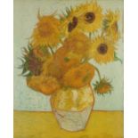 After Vincent Van Gogh - Sunflowers, vintage Franz Hanfstaenge print in colour, framed, 75.5cm x