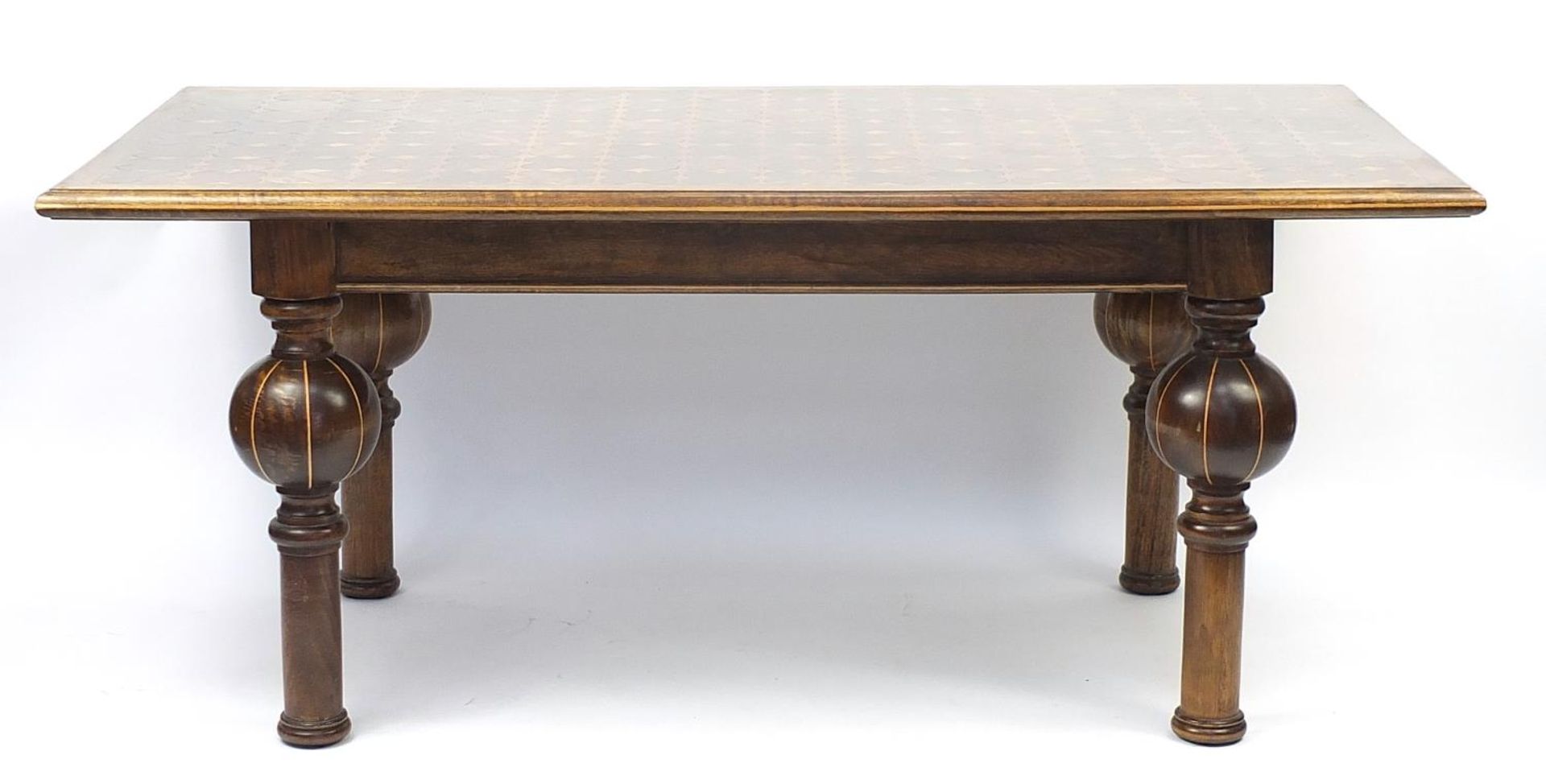 Parquetry Inlaid hardwood dining suite comprising a sideboard, dining table with bulbous legs and - Bild 6 aus 20