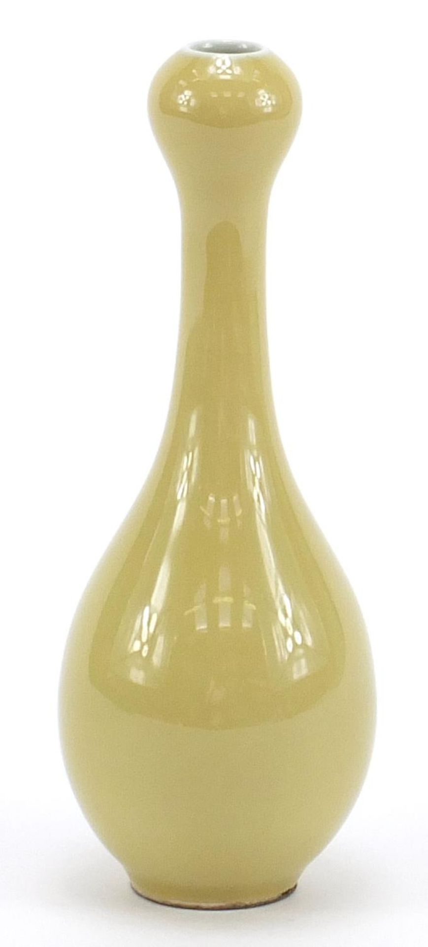 Chinese porcelain garlic head vase having a yellow monochrome glaze, blue ring marks to the base, - Image 4 of 8