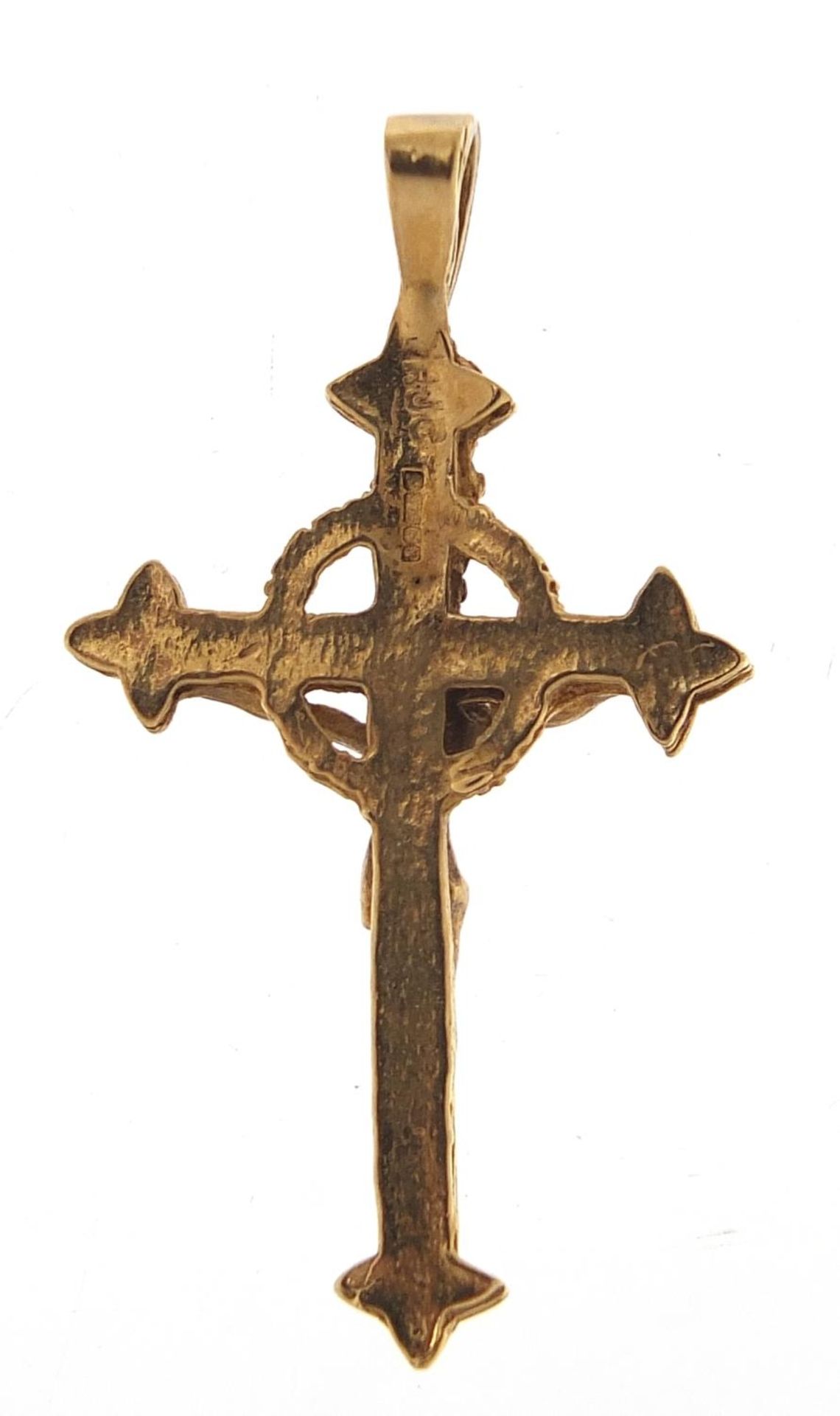 9ct gold crucifix pendant, 3.8cm high, 2.3g :For Further Condition Reports Please Visit Our Website, - Image 2 of 3