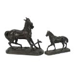 Two patinated spelter horses, the largest 21cm wide :For Further Condition Reports Please Visit