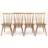 Set of four Ercol light elm dining chairs, 79cm high :For Further Condition Reports Please Visit Our