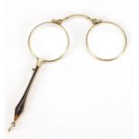 Pair of vintage gold coloured metal and tortoiseshell design folding lorgnettes, 11cm in length :For
