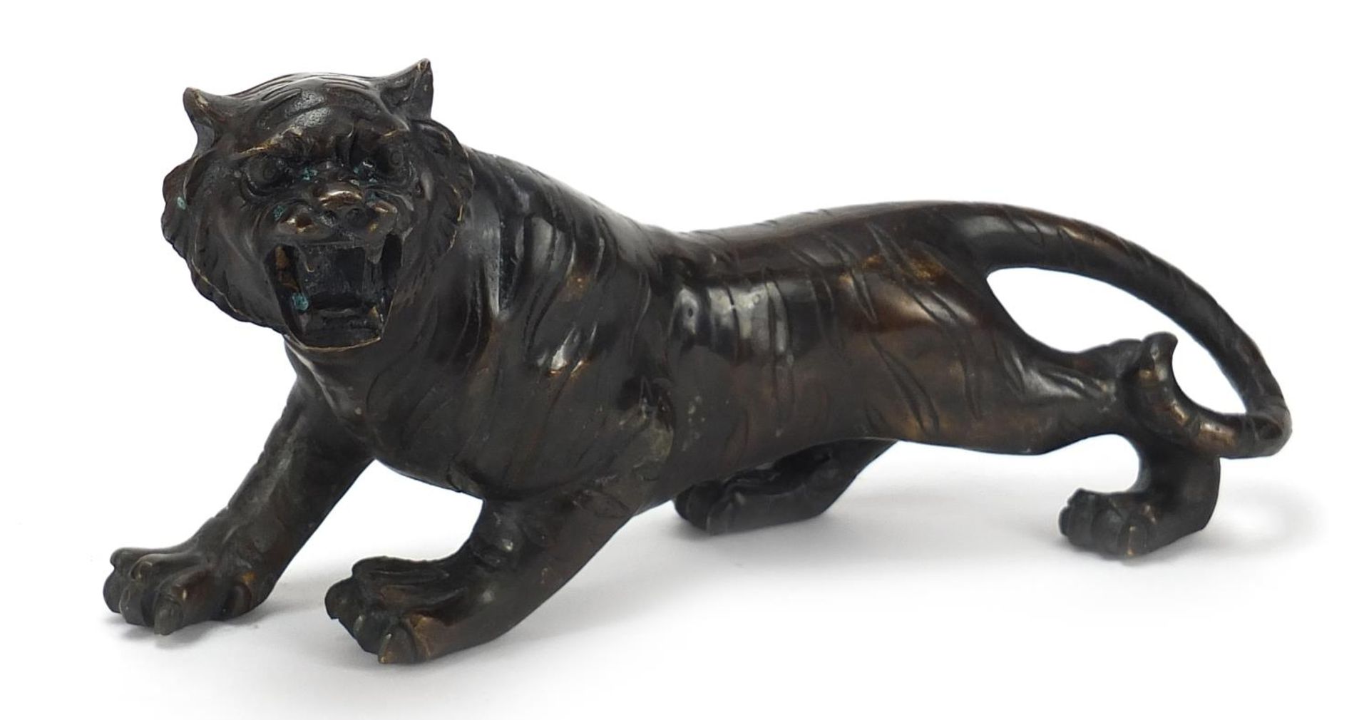 Large Japanese patinated bronze tiger, 31cm in length :For Further Condition Reports Please Visit