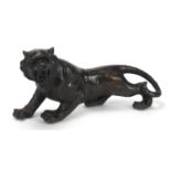 Large Japanese patinated bronze tiger, 31cm in length :For Further Condition Reports Please Visit