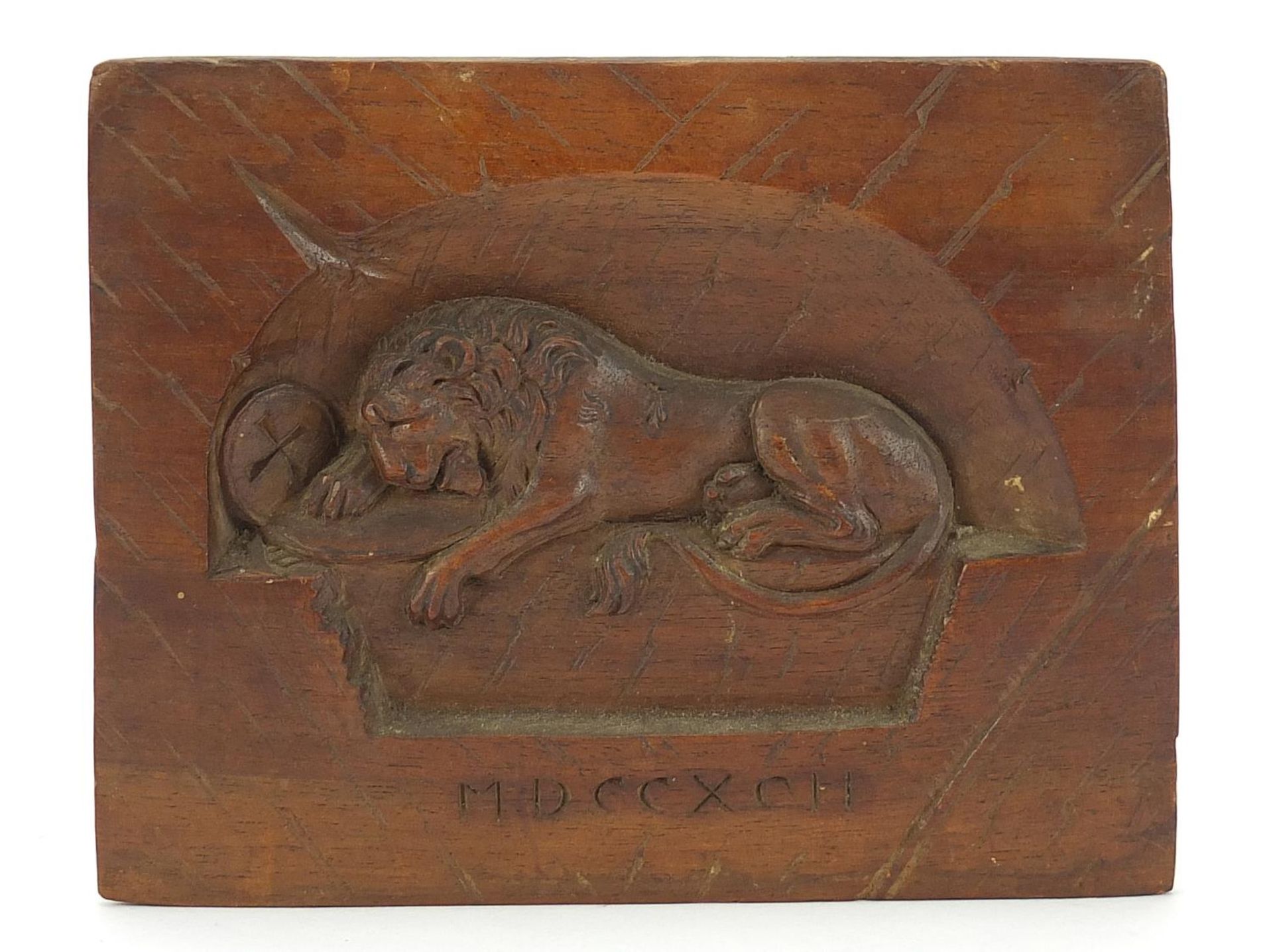 19th century Continental memorial carving of the Lion of Lucerne, 16cm x 12.5cm :For Further