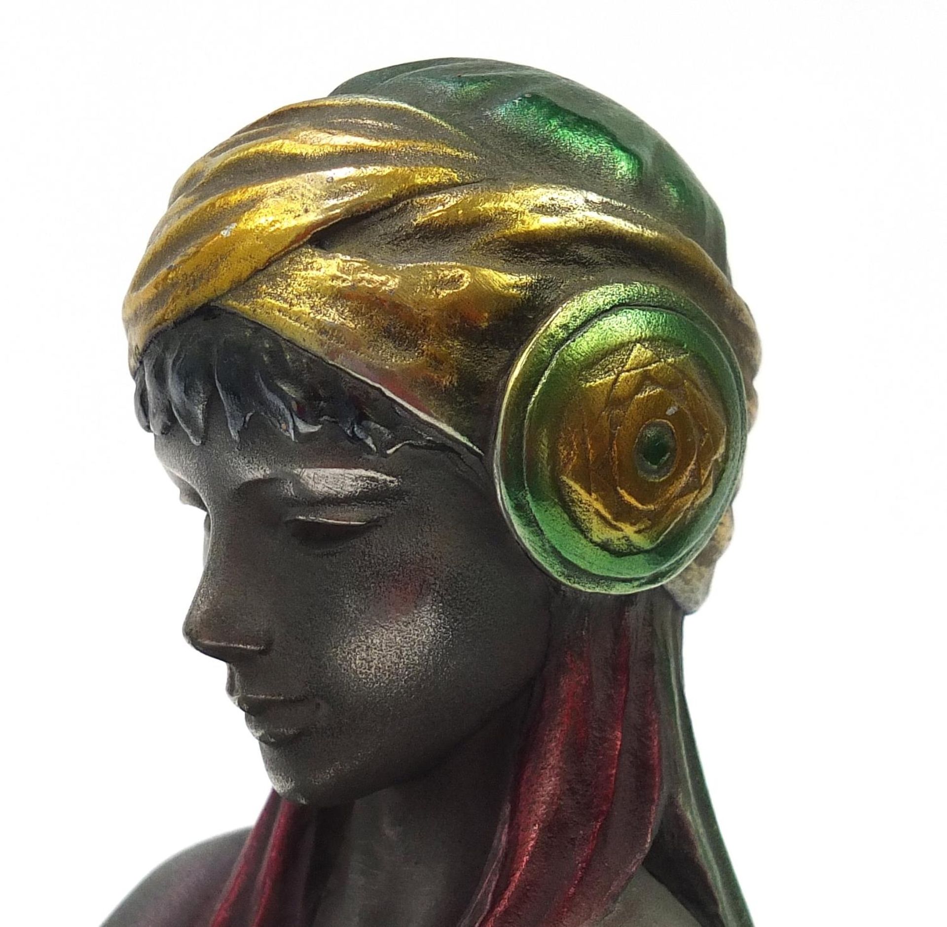 Art Deco design desk lamp in the form of a scantily dressed female with globular glass shade, raised - Image 2 of 3