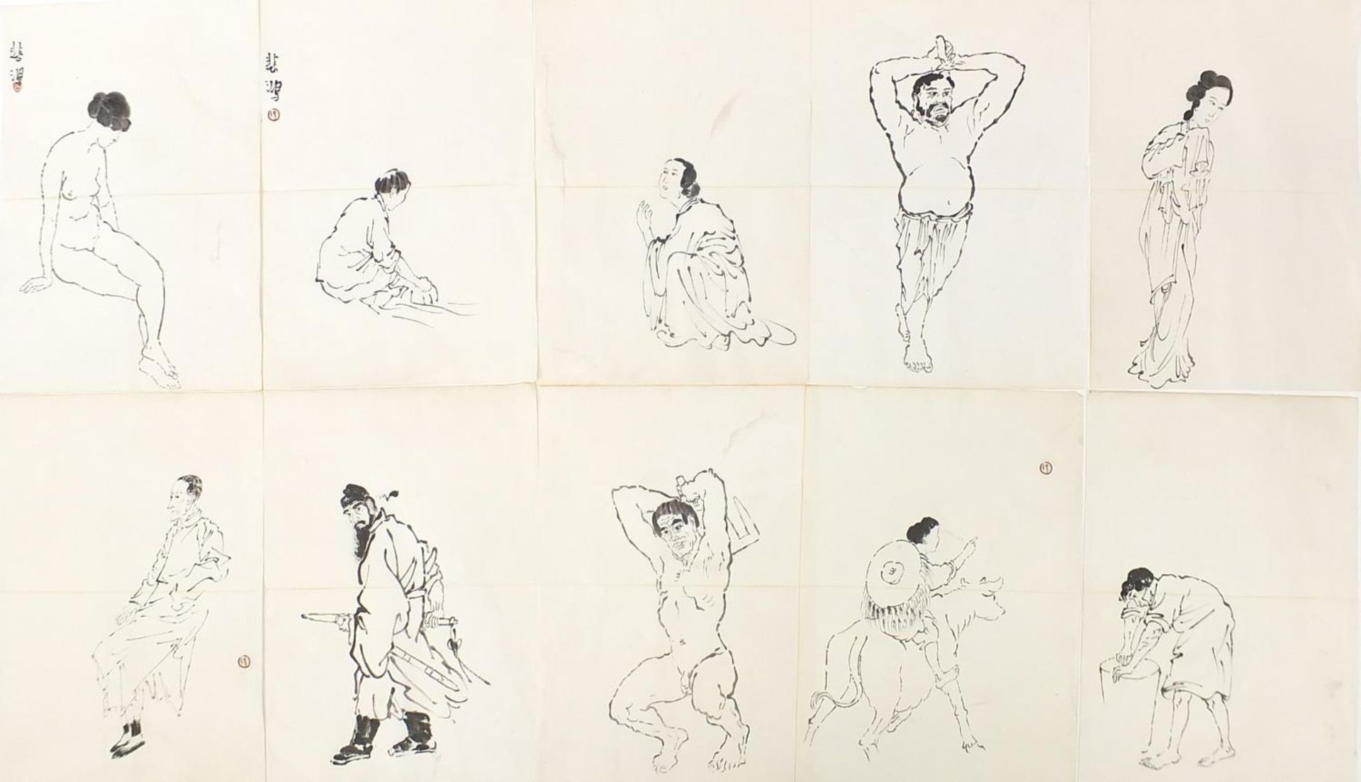 Attributed to Xu Beihong - Figural studies, collection of thirty two Chinese ink drawings, each 42. - Image 2 of 11