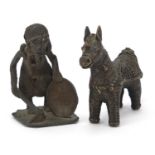 Two African Benin style bronzes including a mother with child, the largest 7.5cm high :For Further