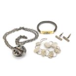 Danish silver jewellery comprising necklace and bracelet by J Hull, pair of cufflinks by N E From