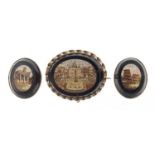 Italian micro mosaic brooch and pair of buttons depicting Vatican city and the Coliseum, the largest