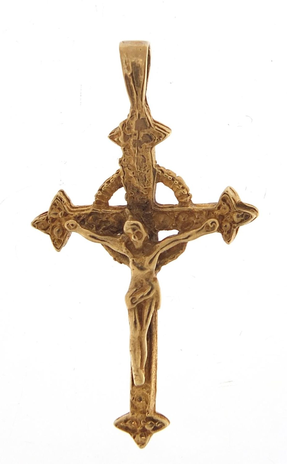 9ct gold crucifix pendant, 3.8cm high, 2.3g :For Further Condition Reports Please Visit Our Website,