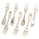 Group of Irish 19th century silver table forks comprising set of four by Richard Whitford 1814 and