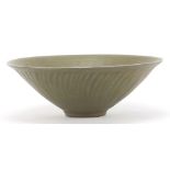 Chinese porcelain celadon glazed bowl decorated with children and flowers, 18.5cm in diameter :For