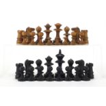 Antique boxwood and ebony chess set, the largest pieces each 9cm high :For Further Condition Reports