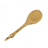 9ct gold tennis racket charm, 2.2cm in length, 0.8g :For Further Condition Reports Please Visit