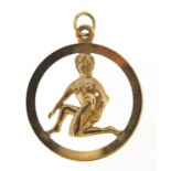 9ct gold nude female pendant, 2.6cm in diameter, 4.8g :For Further Condition Reports Please Visit