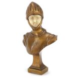 Alexandre Auguste Caron, Art Nouveau gilt bronze and ivory bust of a knight, possibly a pipe tamper,
